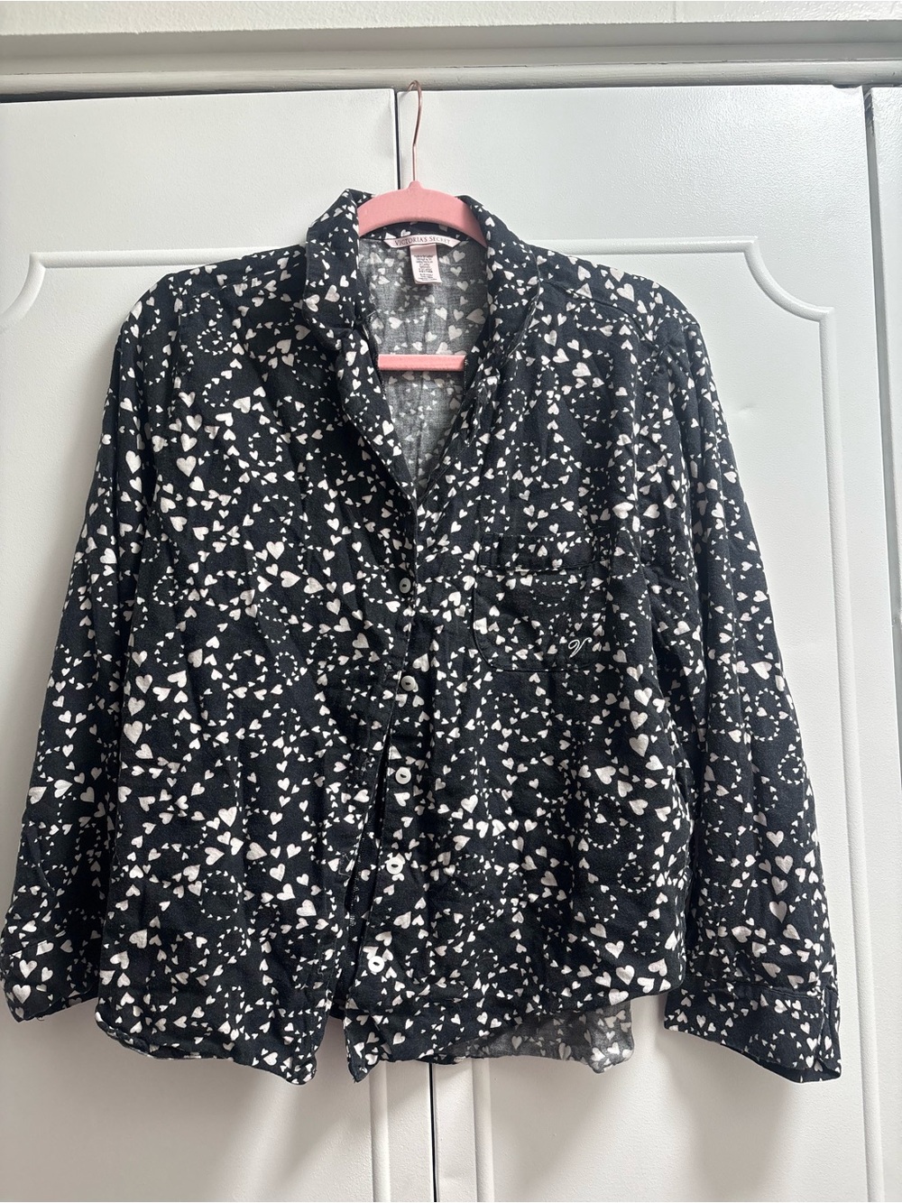 Victoria's Secret Black Heart-Print Button Front Pajama Top